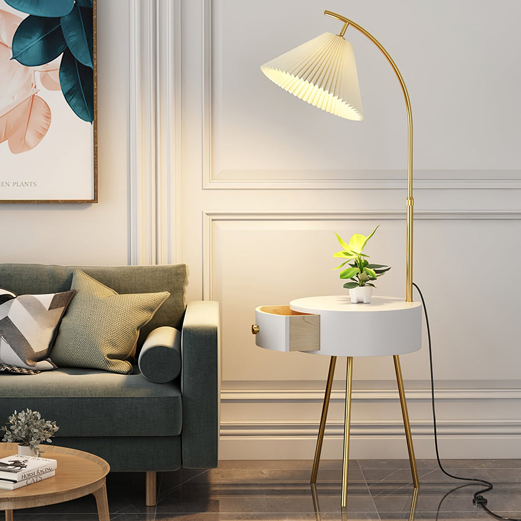 Lampadaire moderne Othar en Bois, Métal, Tissu, Marbre Blanc