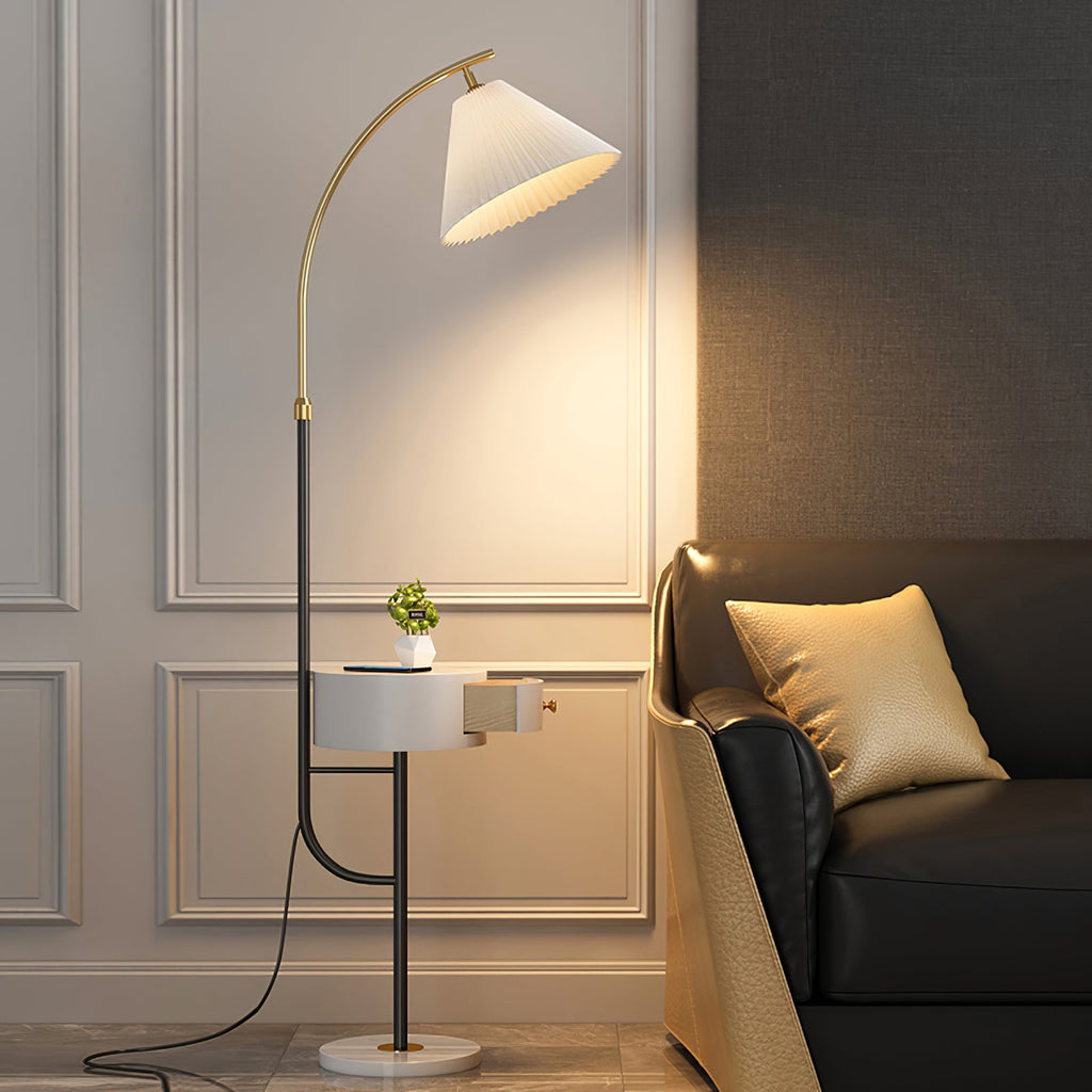 Lampadaire moderne Othar en Bois, Métal, Tissu, Marbre Gris