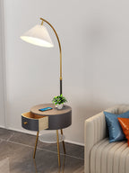 Lampadaire moderne Othar en Bois, Métal, Tissu, Marbre Gris