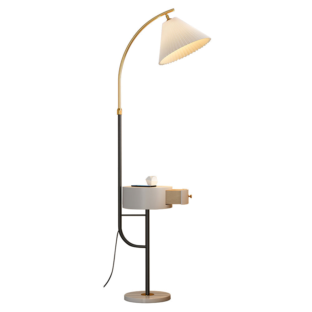 Lampadaire moderne Othar en Bois, Métal, Tissu, Marbre Gris