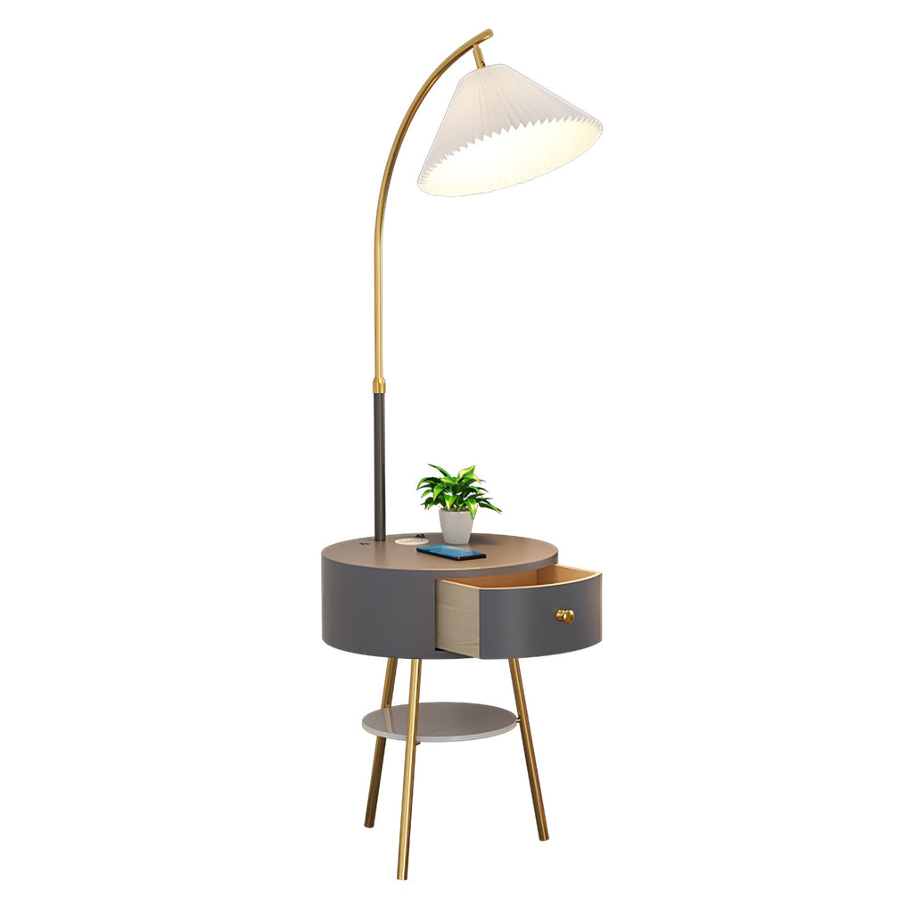 Lampadaire moderne Othar en Bois, Métal, Tissu, Marbre Noir