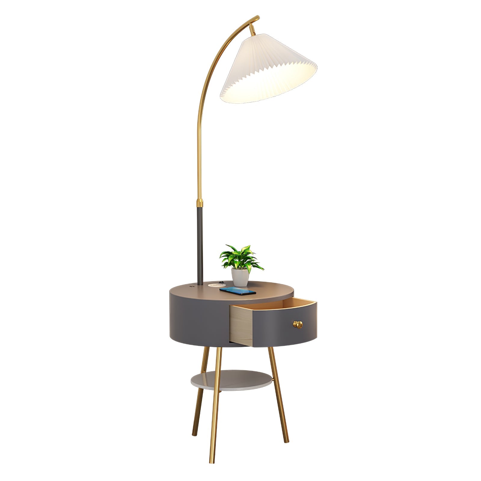 Lampadaire moderne Othar en Bois, Métal, Tissu, Marbre Noir
