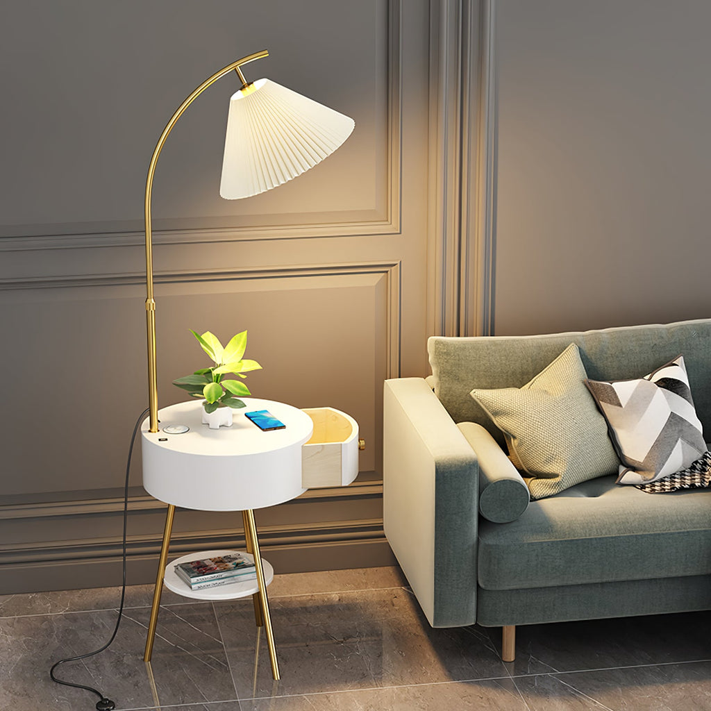 Lampadaire moderne Othar en Bois, Métal, Tissu, Marbre Gris