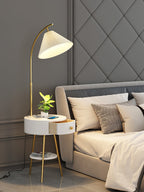 Lampadaire moderne Othar en Bois, Métal, Tissu, Marbre Gris