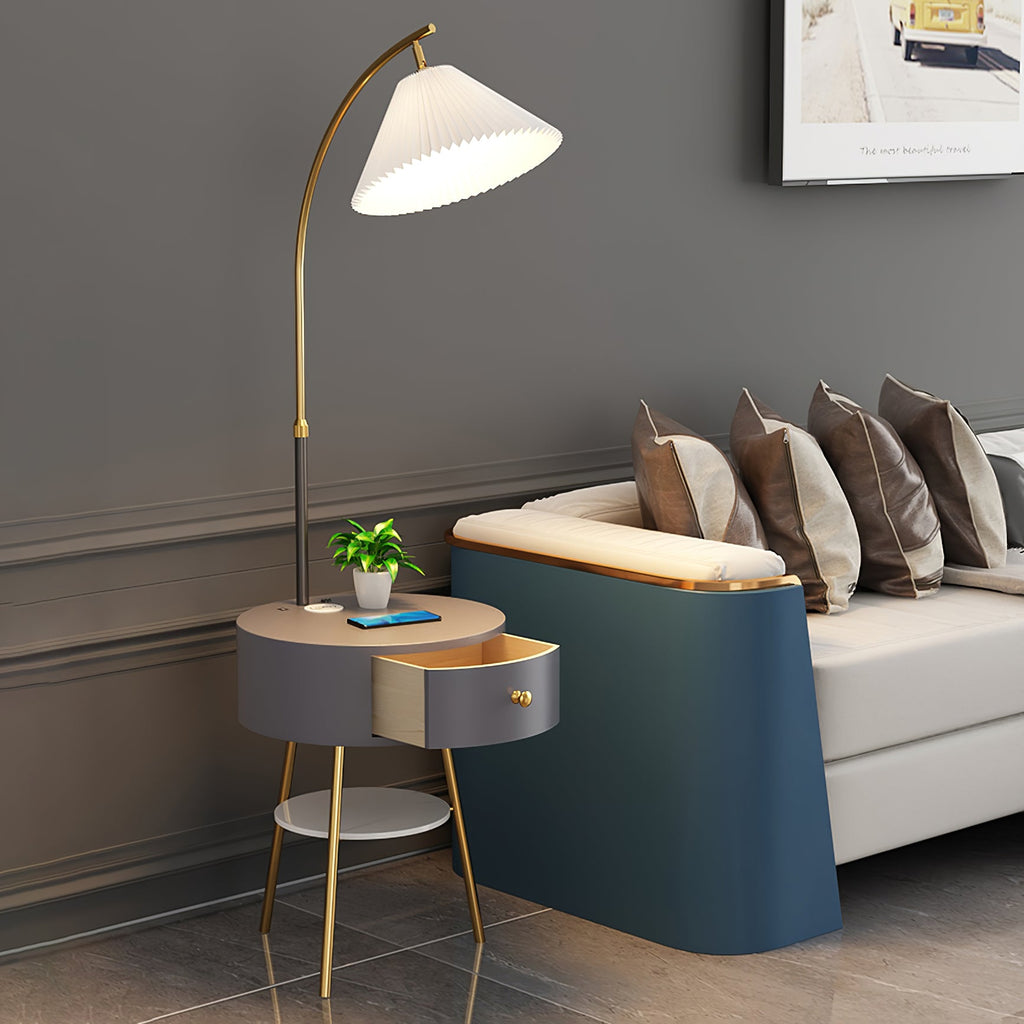 Lampadaire moderne Othar en Bois, Métal, Tissu, Marbre Blanc