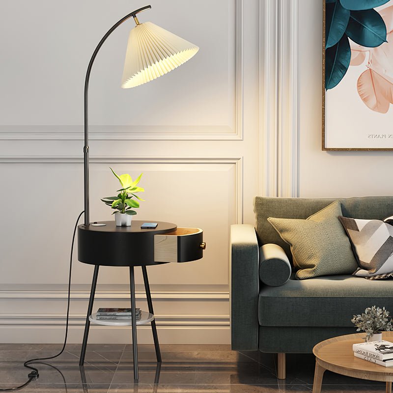 Lampadaire moderne Othar en Bois, Métal, Tissu, Marbre Noir