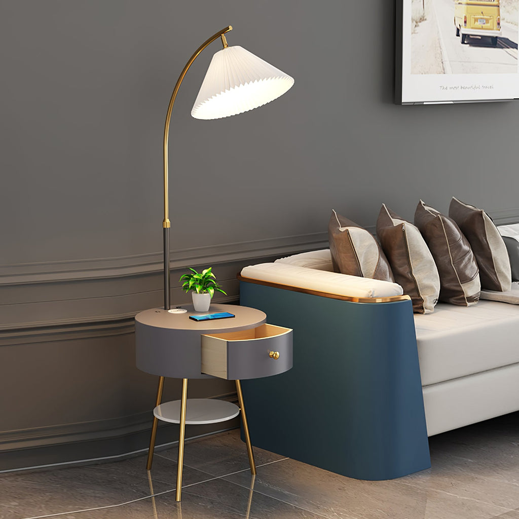 Lampadaire moderne Othar en Bois, Métal, Tissu, Marbre Gris