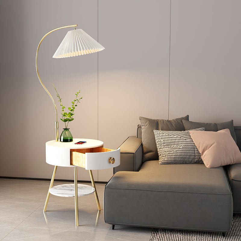 Lampadaire moderne Zeb en Bois, Métal, Tissu, Marbre Blanc