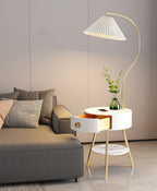 Lampadaire moderne Zeb en Bois, Métal, Tissu, Marbre Blanc