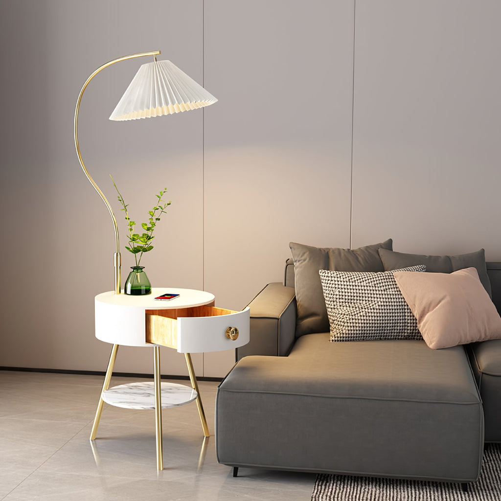 Lampadaire moderne Zeb en Bois, Métal, Tissu, Marbre Blanc