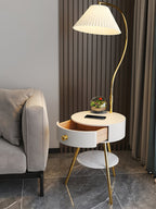 Lampadaire moderne Zeb en Bois, Métal, Tissu, Marbre Blanc