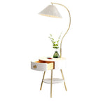 Lampadaire moderne Zeb en Bois, Métal, Tissu, Marbre Blanc