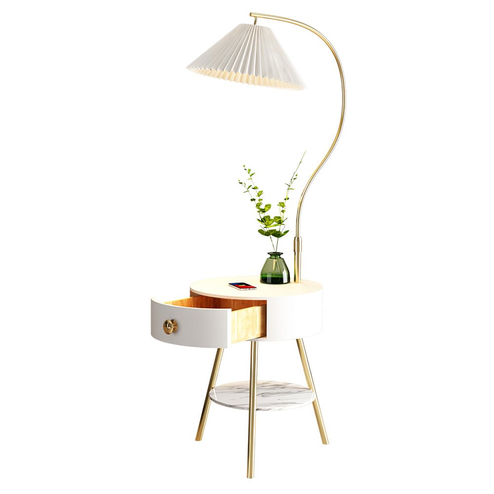 Lampadaire moderne Zeb en Bois, Métal, Tissu, Marbre Blanc