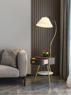 Lampadaire moderne Zeb en Bois, Métal, Tissu, Marbre Noir