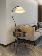 Lampadaire moderne Zeb en Bois, Métal, Tissu, Marbre Noir