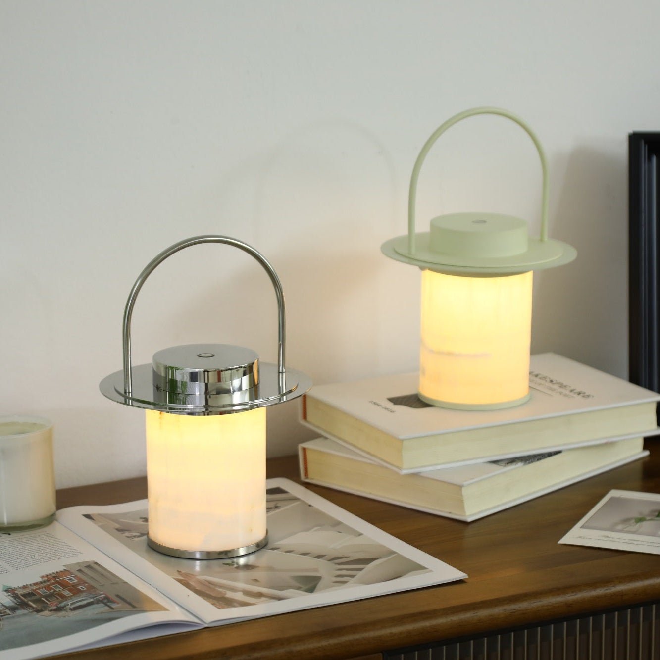 Lampe à poser moderne Styr en Albâtre Chrome et blanc