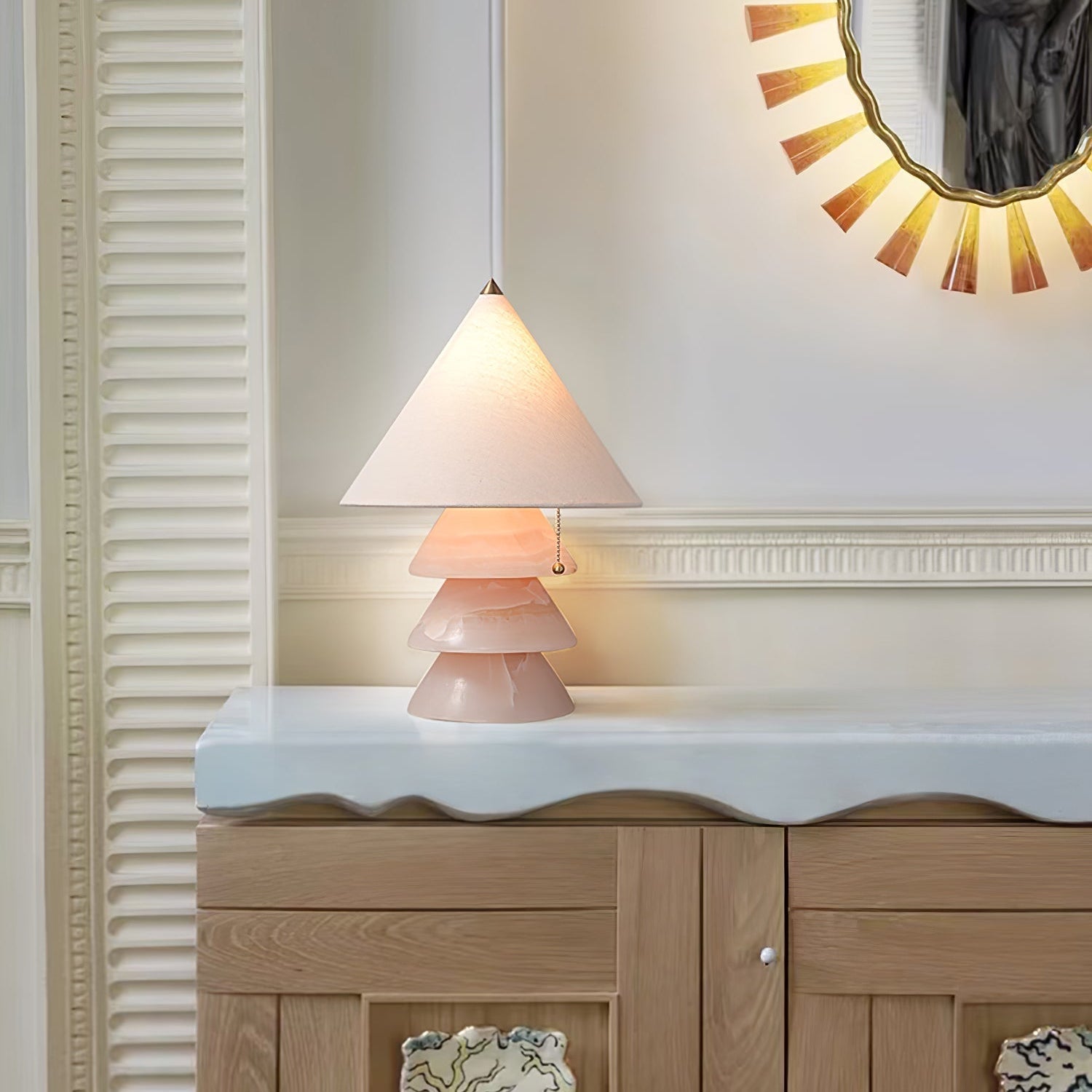 Lampe à poser moderne Olaus en Onyx, Jade Carrara blanc