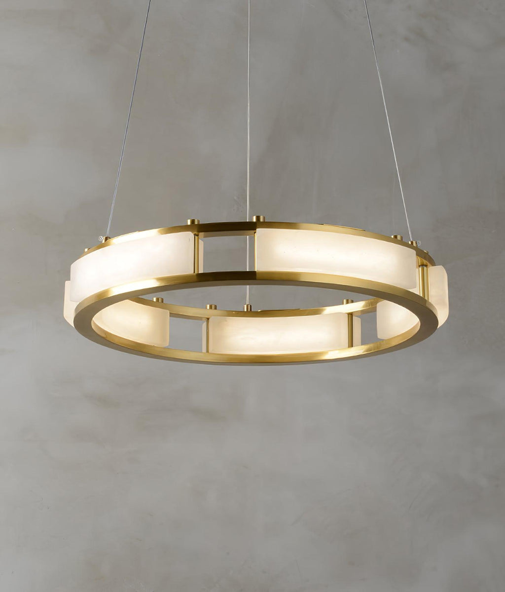 Lustre moderne Jareth en Albâtre Laiton et blanc