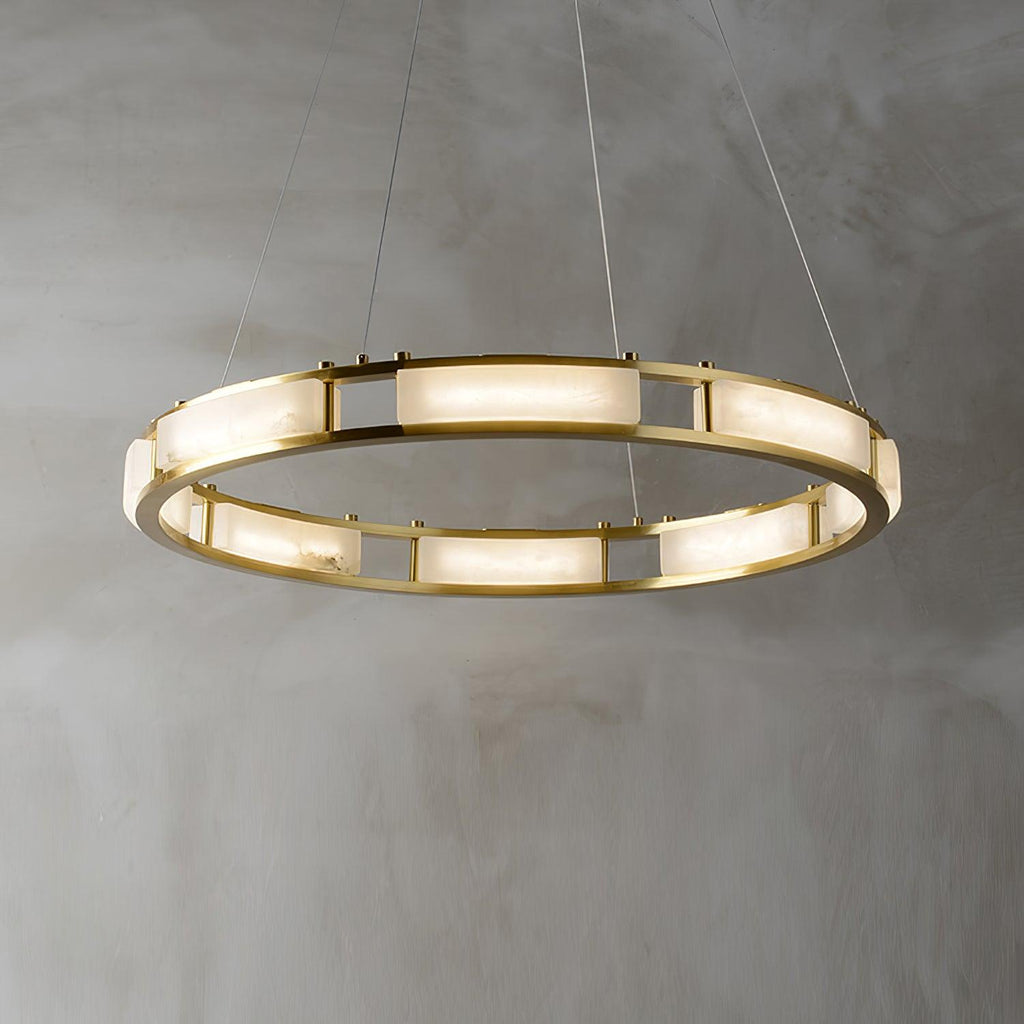 Lustre moderne Jareth en Albâtre Laiton et blanc