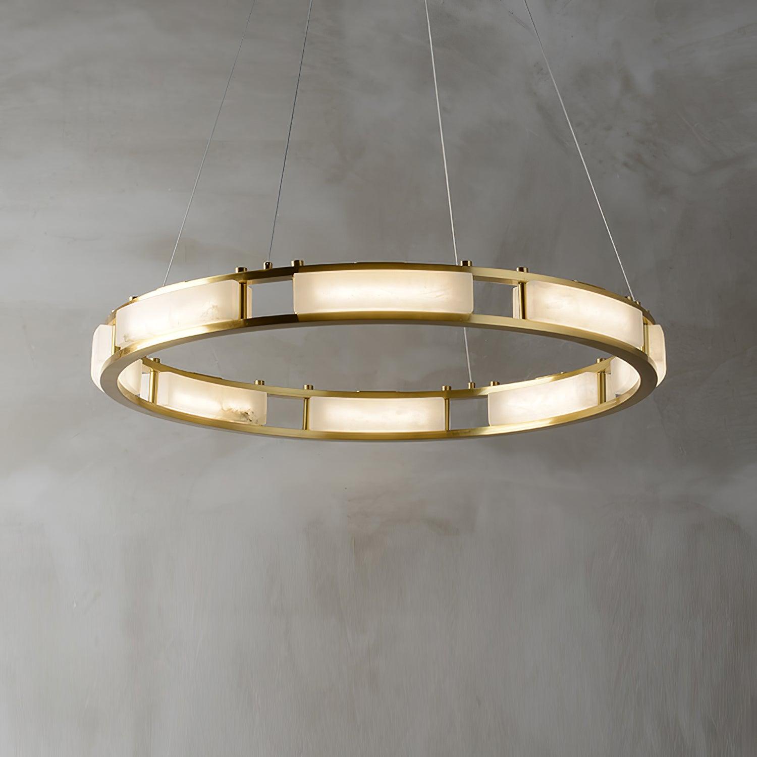Lustre moderne Jareth en Albâtre Laiton et blanc