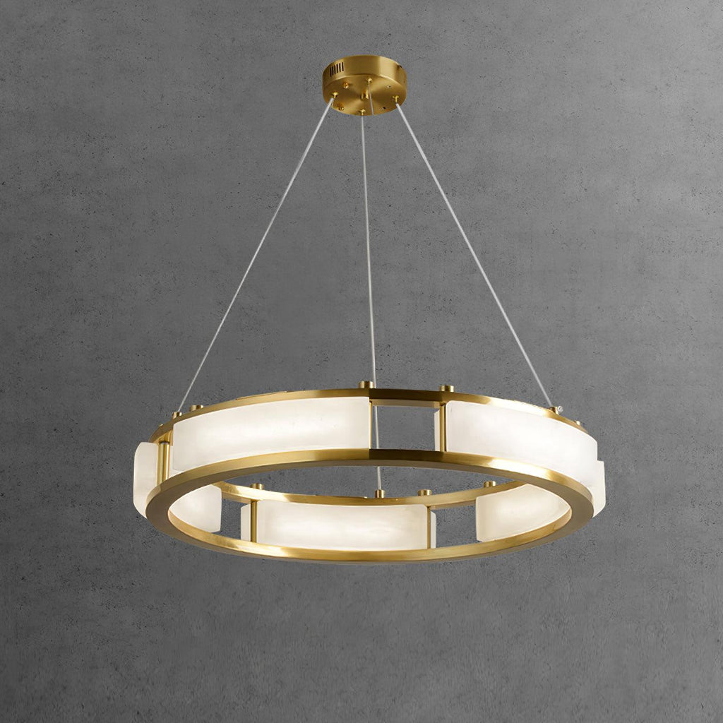 Lustre moderne Jareth en Albâtre Laiton et blanc
