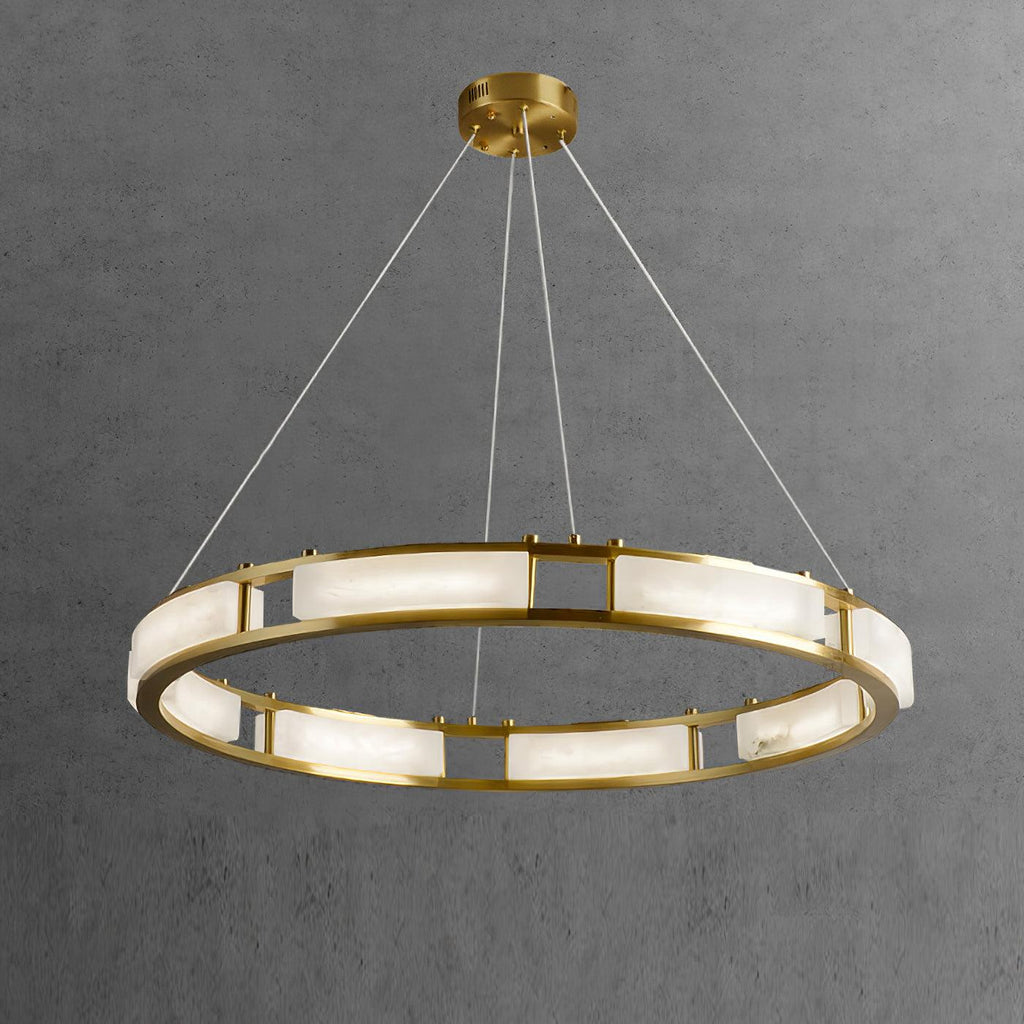 Lustre moderne Jareth en Albâtre Laiton et blanc