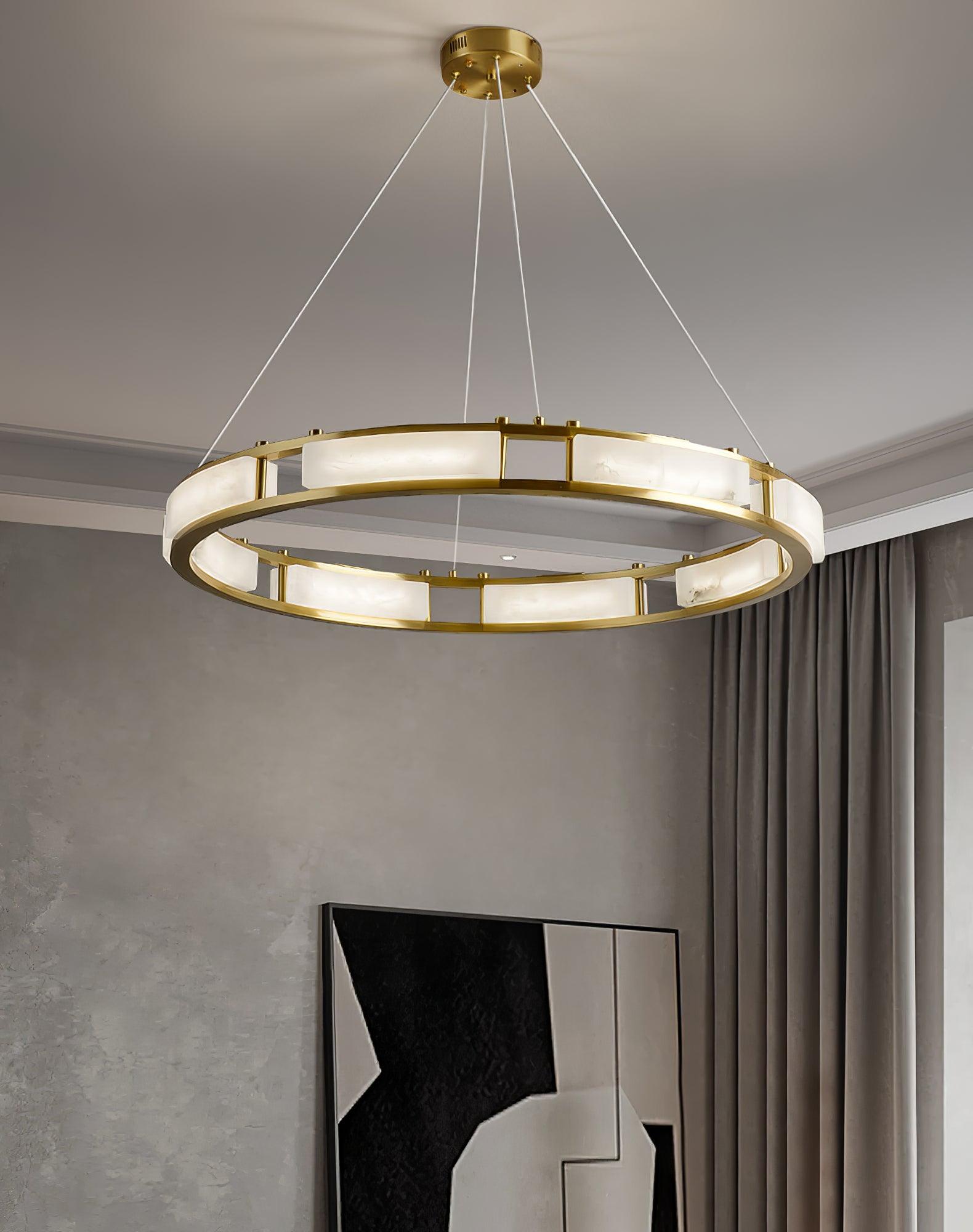 Lustre moderne Jareth en Albâtre Laiton et blanc