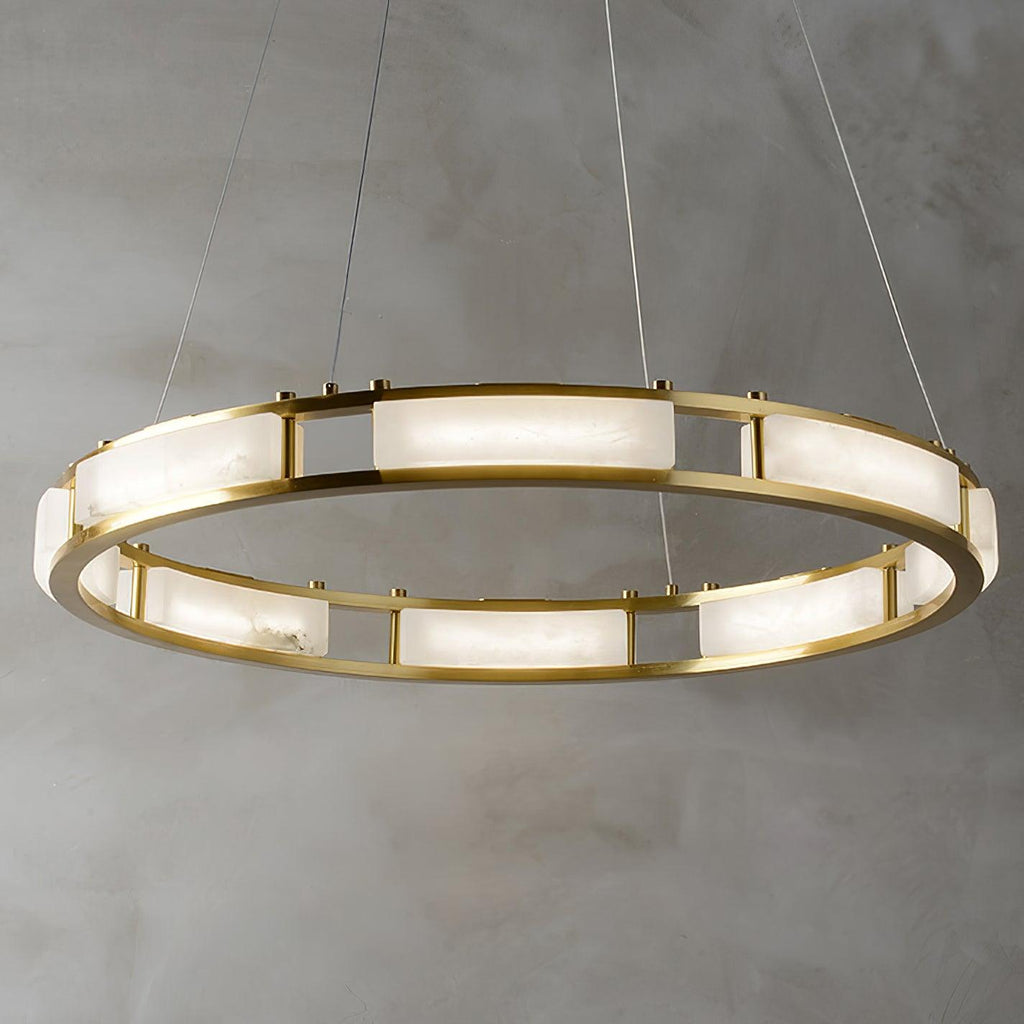 Lustre moderne Jareth en Albâtre Laiton et blanc