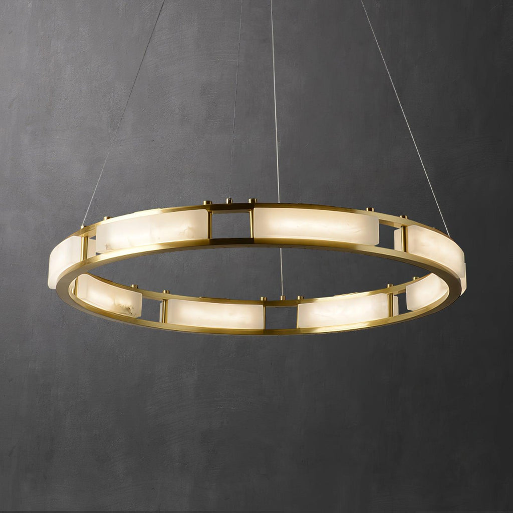 Lustre moderne Jareth en Albâtre Laiton et blanc
