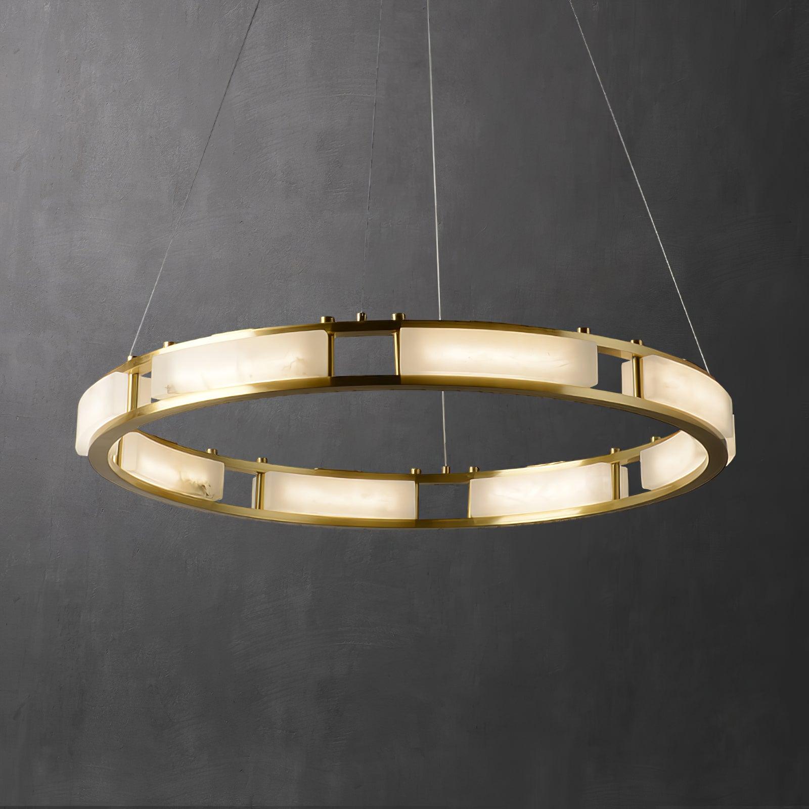 Lustre moderne Jareth en Albâtre Laiton et blanc