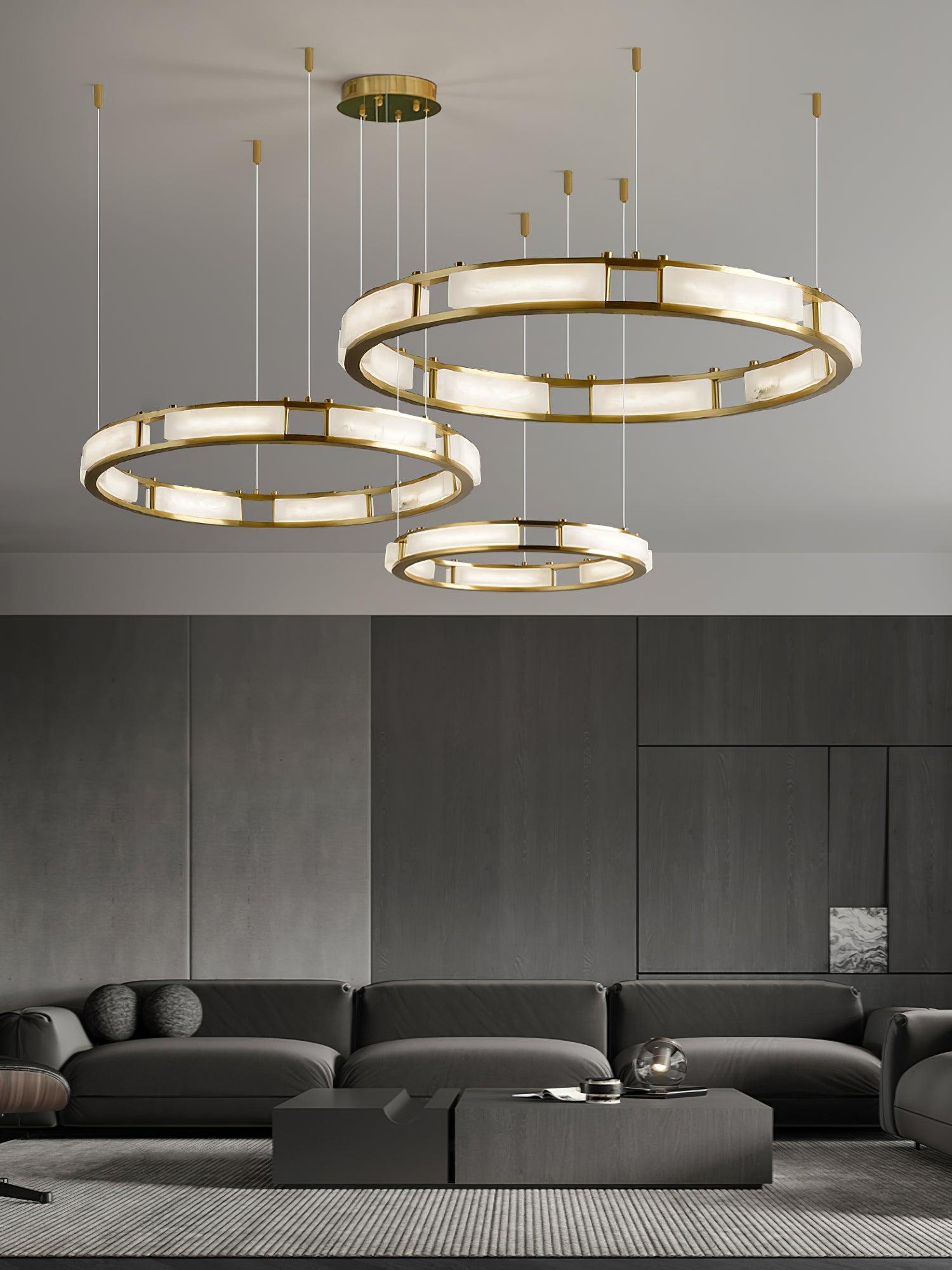 Lustre moderne Jareth en Albâtre Laiton et blanc