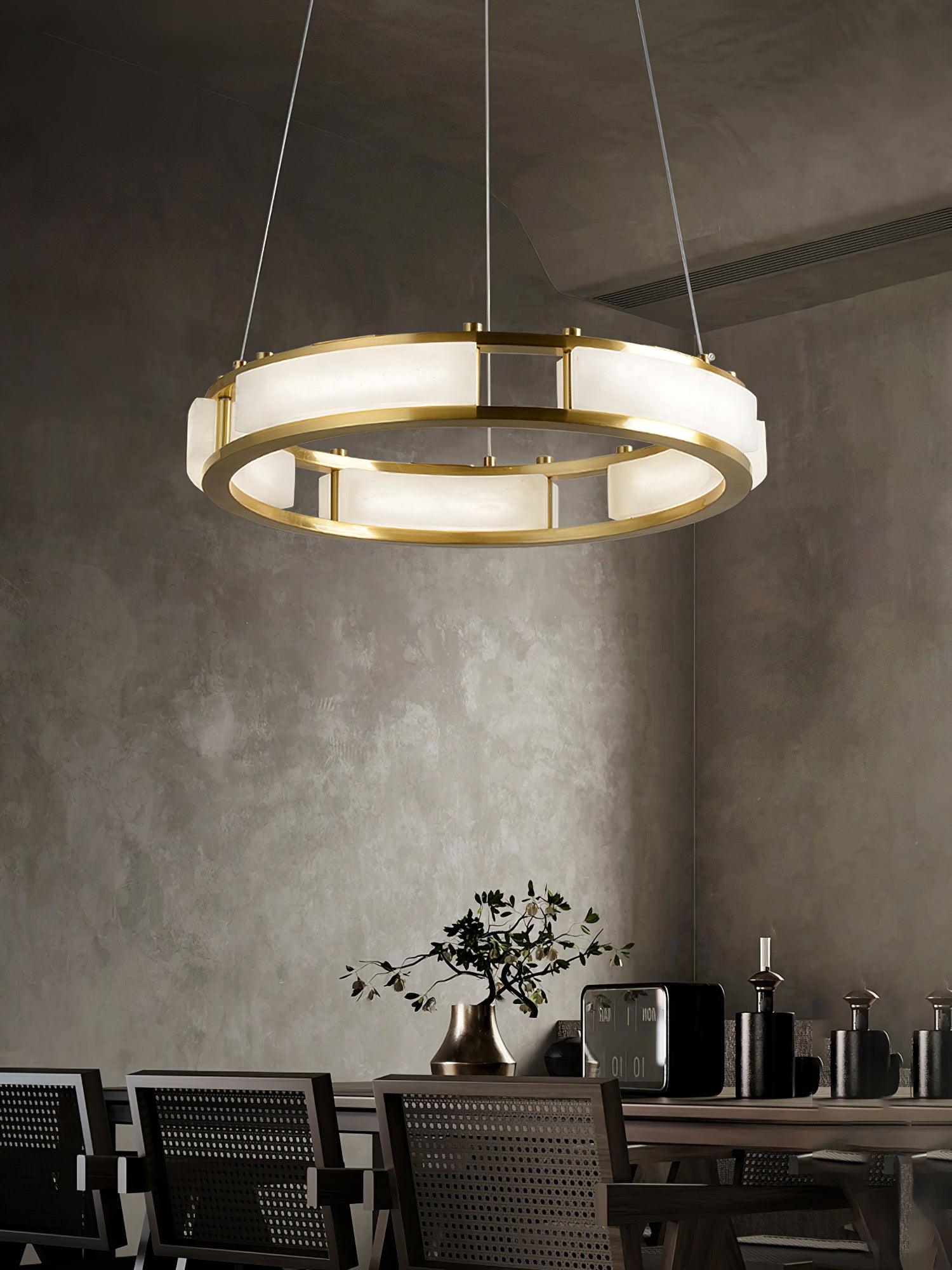 Lustre moderne Jareth en Albâtre Laiton et blanc