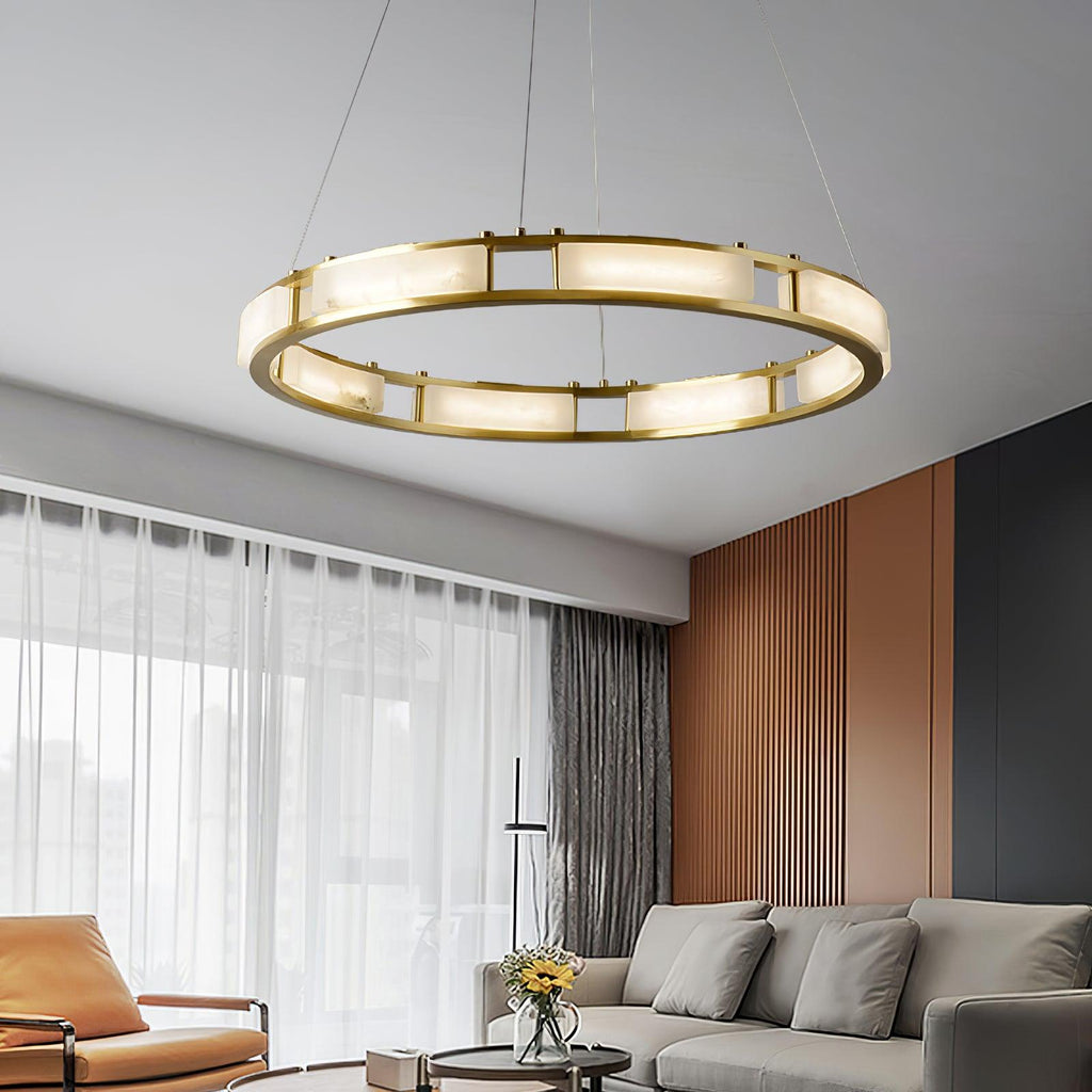 Lustre moderne Jareth en Albâtre Laiton et blanc