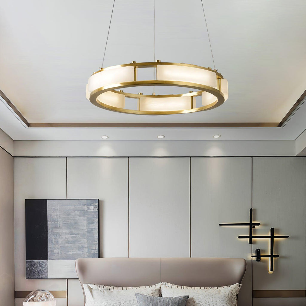 Lustre moderne Jareth en Albâtre Laiton et blanc