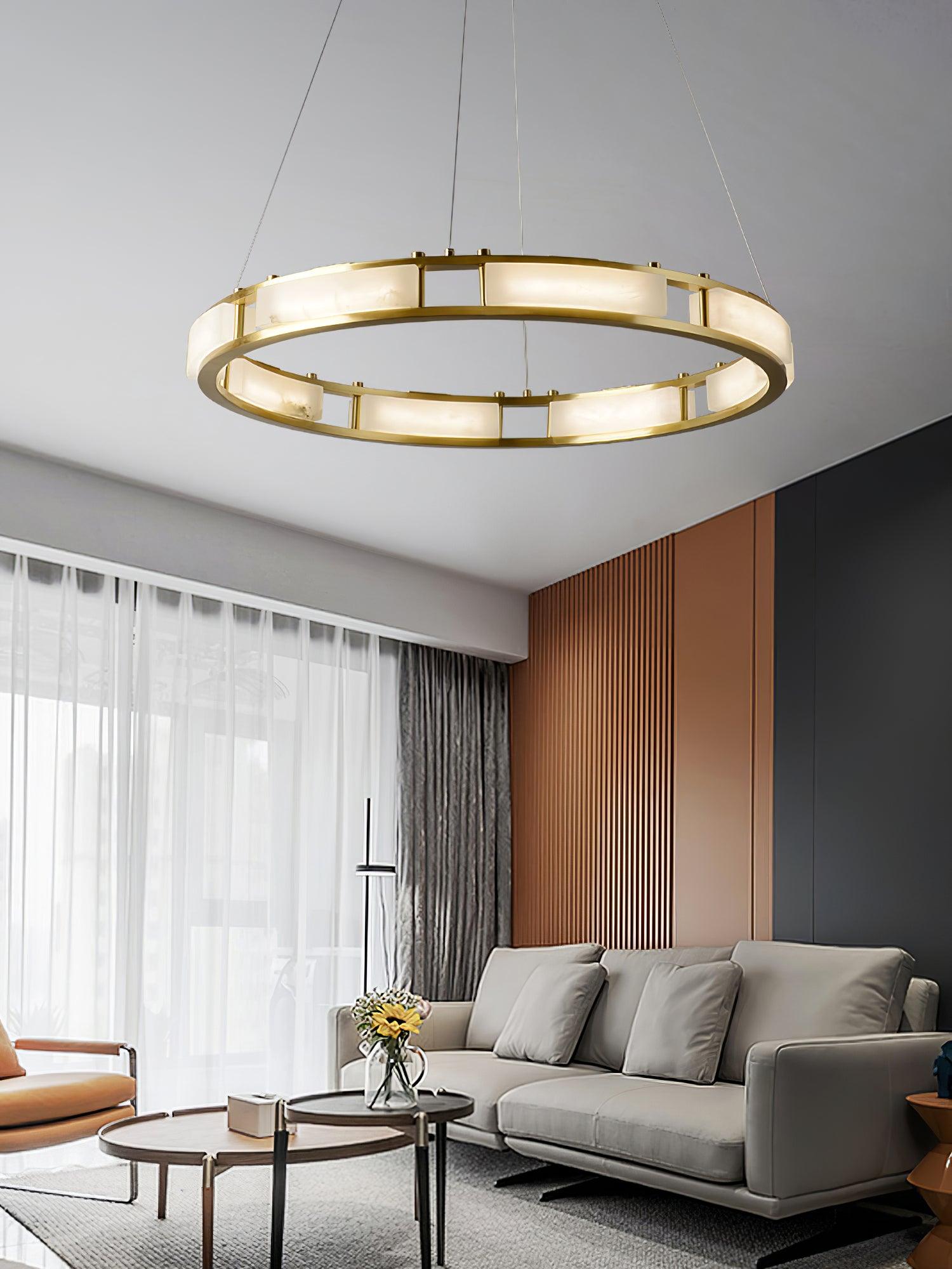 Lustre moderne Jareth en Albâtre Laiton et blanc