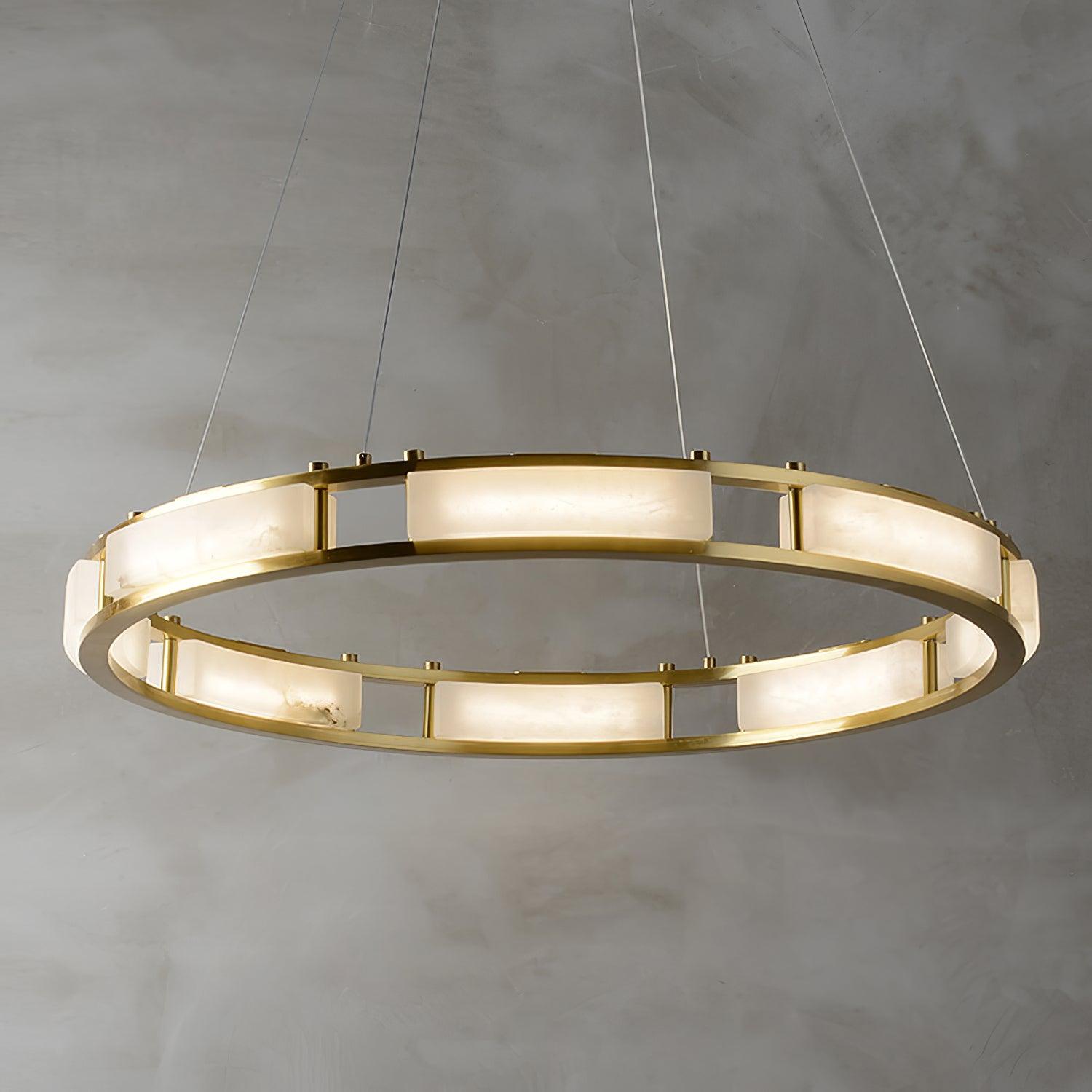 Lustre moderne Jareth en Albâtre Laiton et blanc
