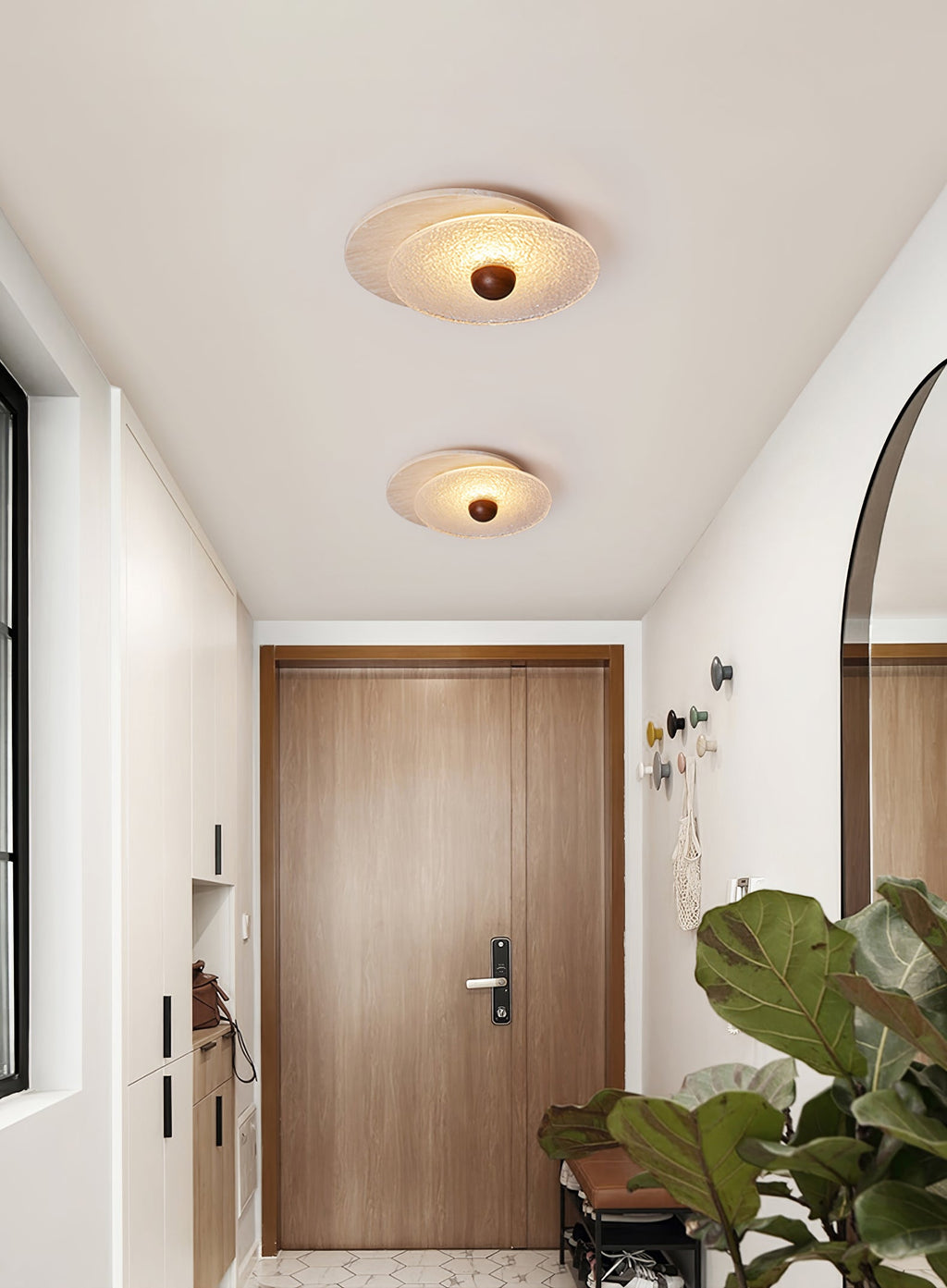 Plafonnier moderne Thorir en Travertin jaune et bois