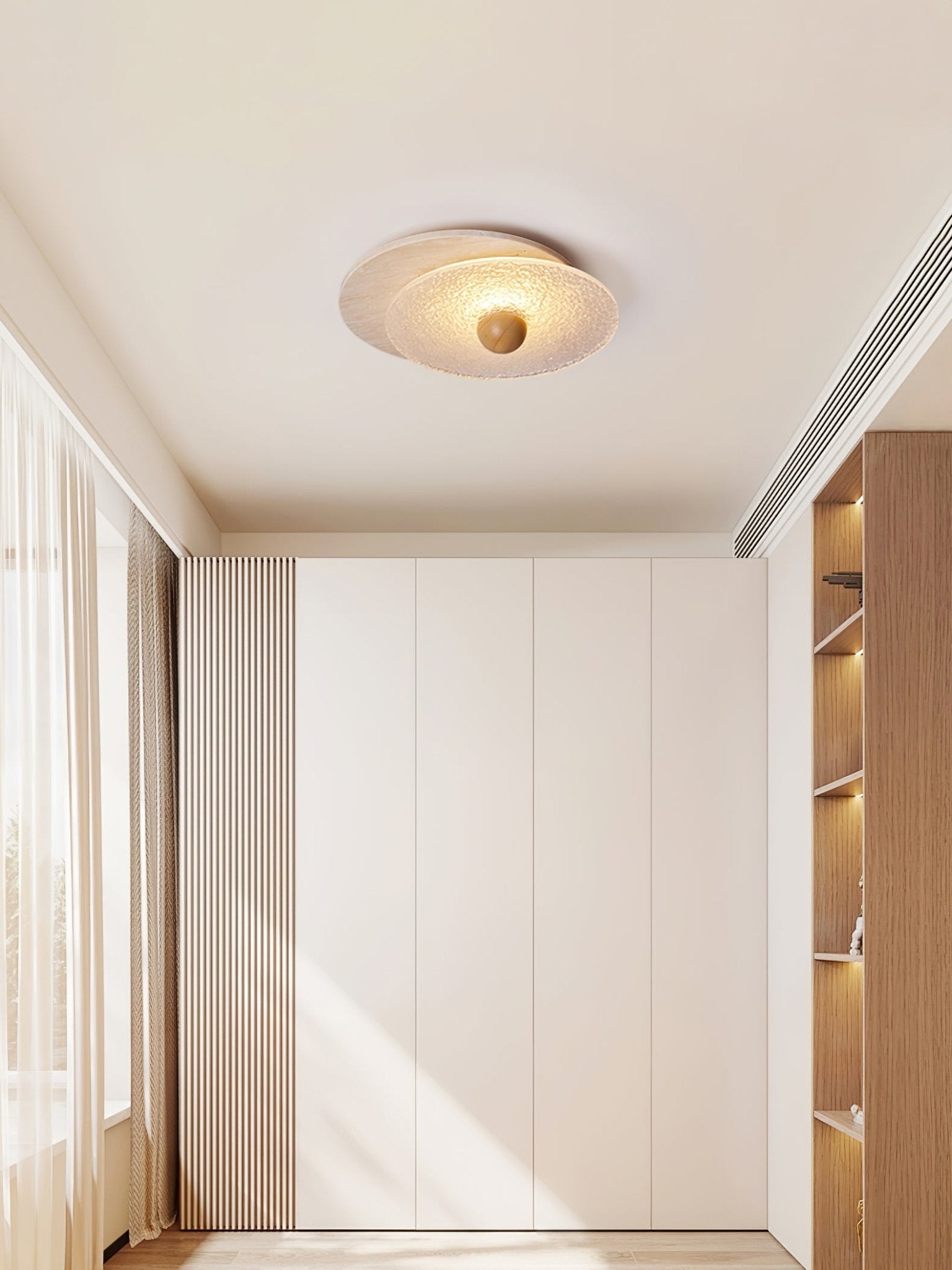 Plafonnier moderne Thorir en Travertin jaune et bois