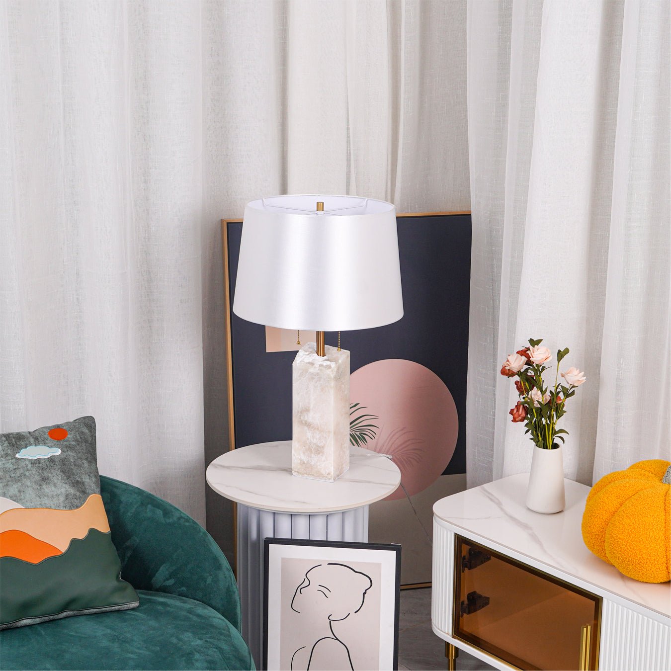 Lampe à poser moderne Ward en Doré et blanc albâtre