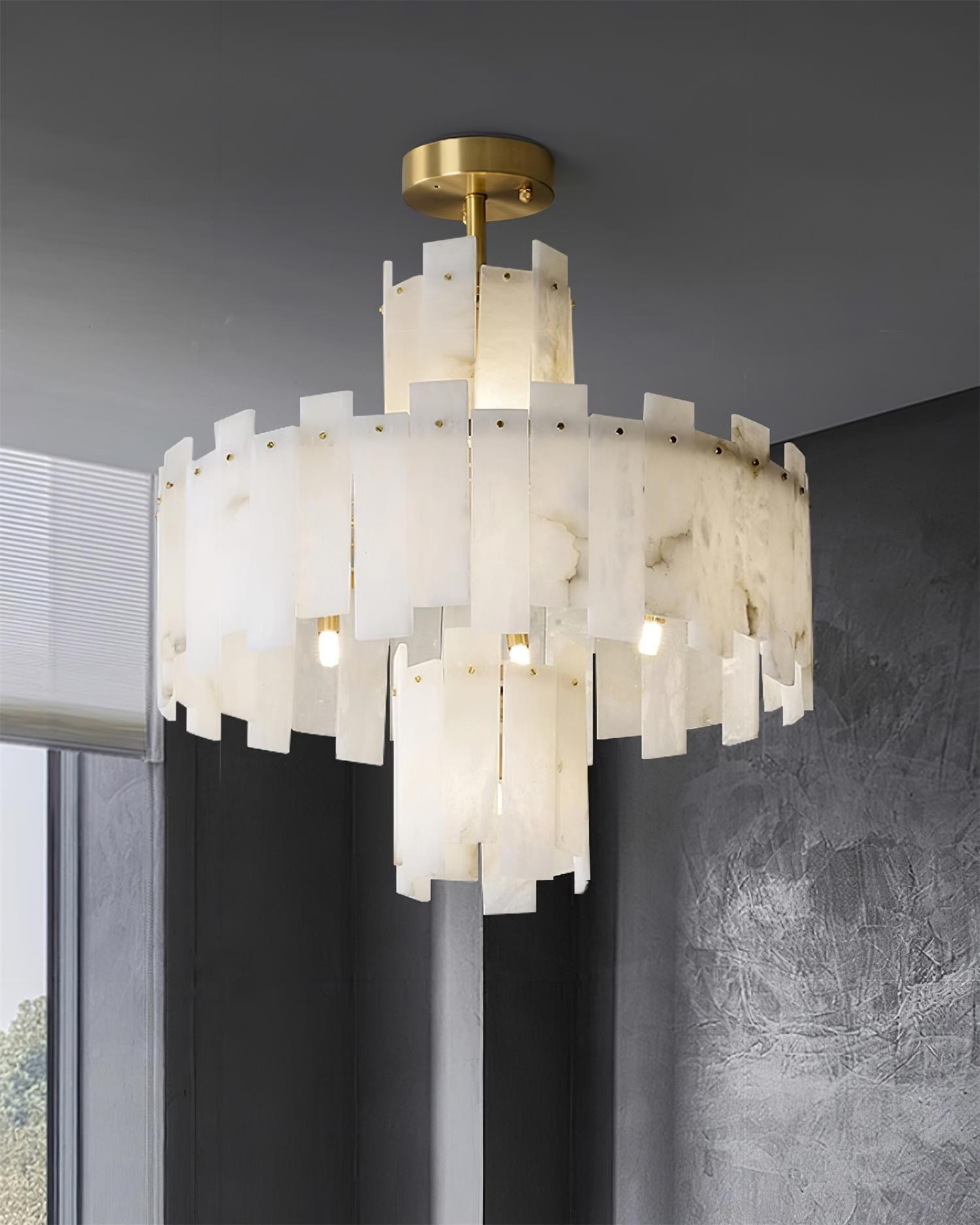 Lustre moderne Aidric en Laiton et albâtre blanc