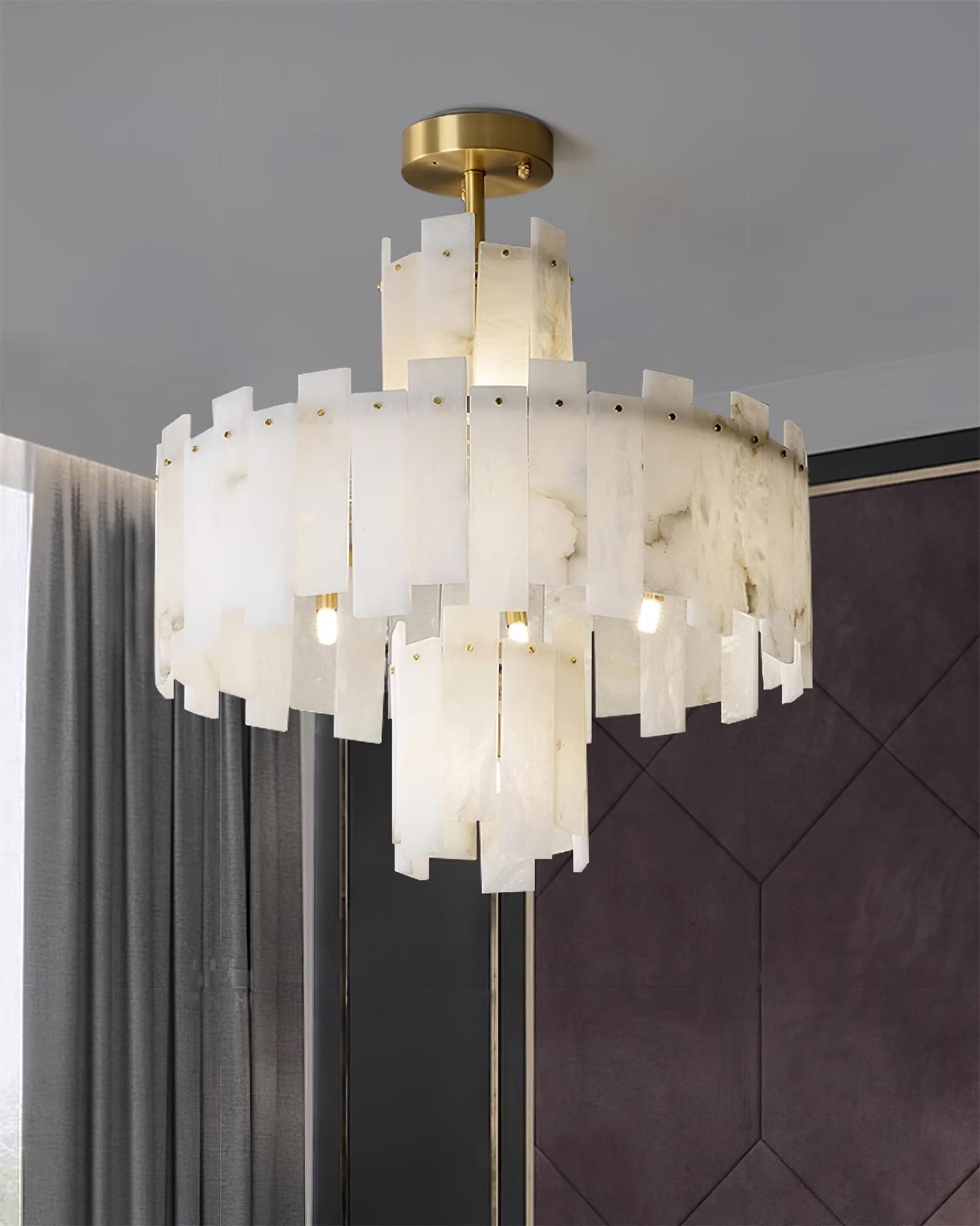 Lustre moderne Aidric en Laiton et albâtre blanc
