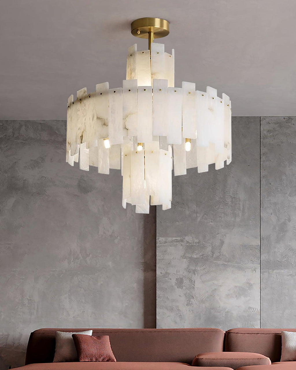 Lustre moderne Aidric en Laiton et albâtre blanc
