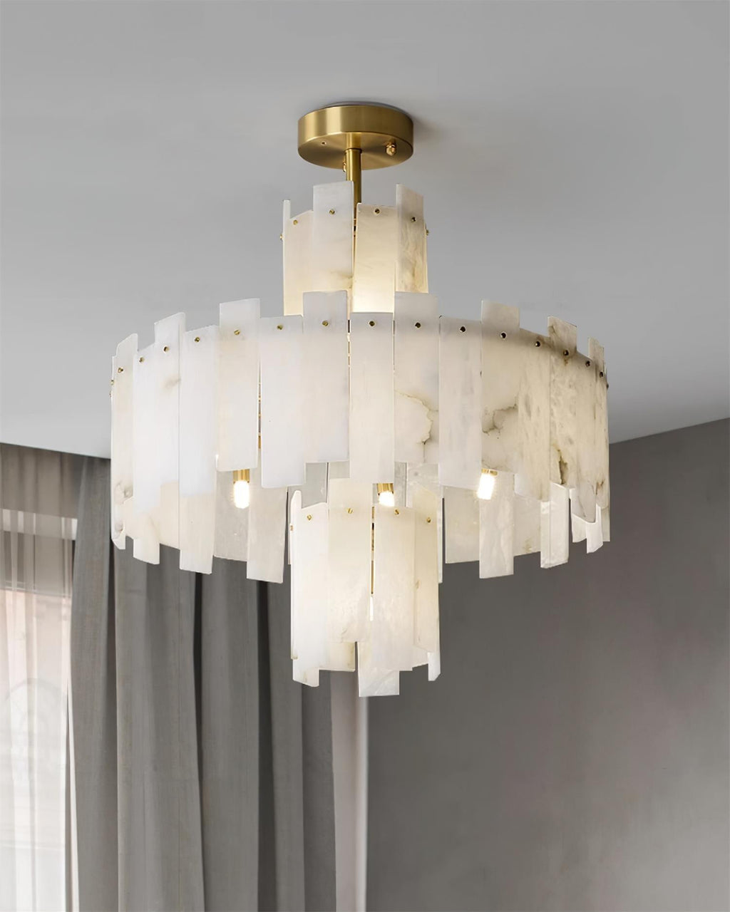 Lustre moderne Aidric en Laiton et albâtre blanc