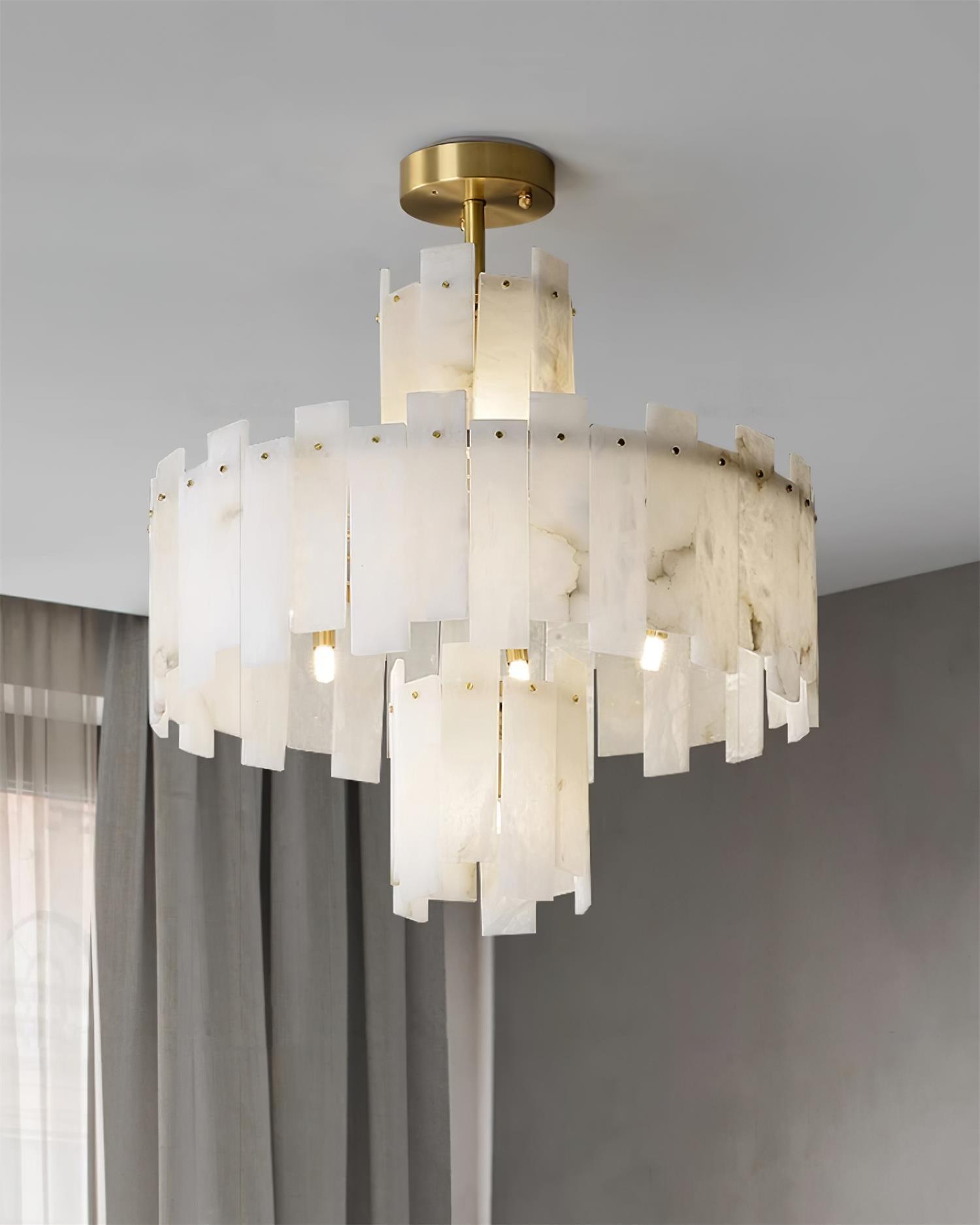 Lustre moderne Aidric en Laiton et albâtre blanc