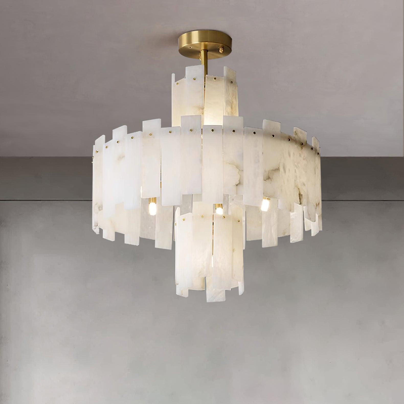 Lustre moderne Aidric en Laiton et albâtre blanc