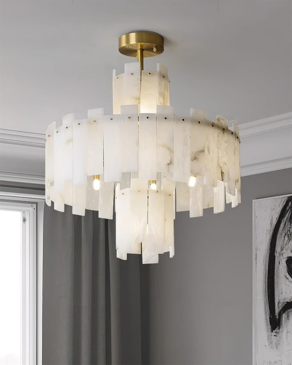 Lustre moderne Aidric en Laiton et albâtre blanc