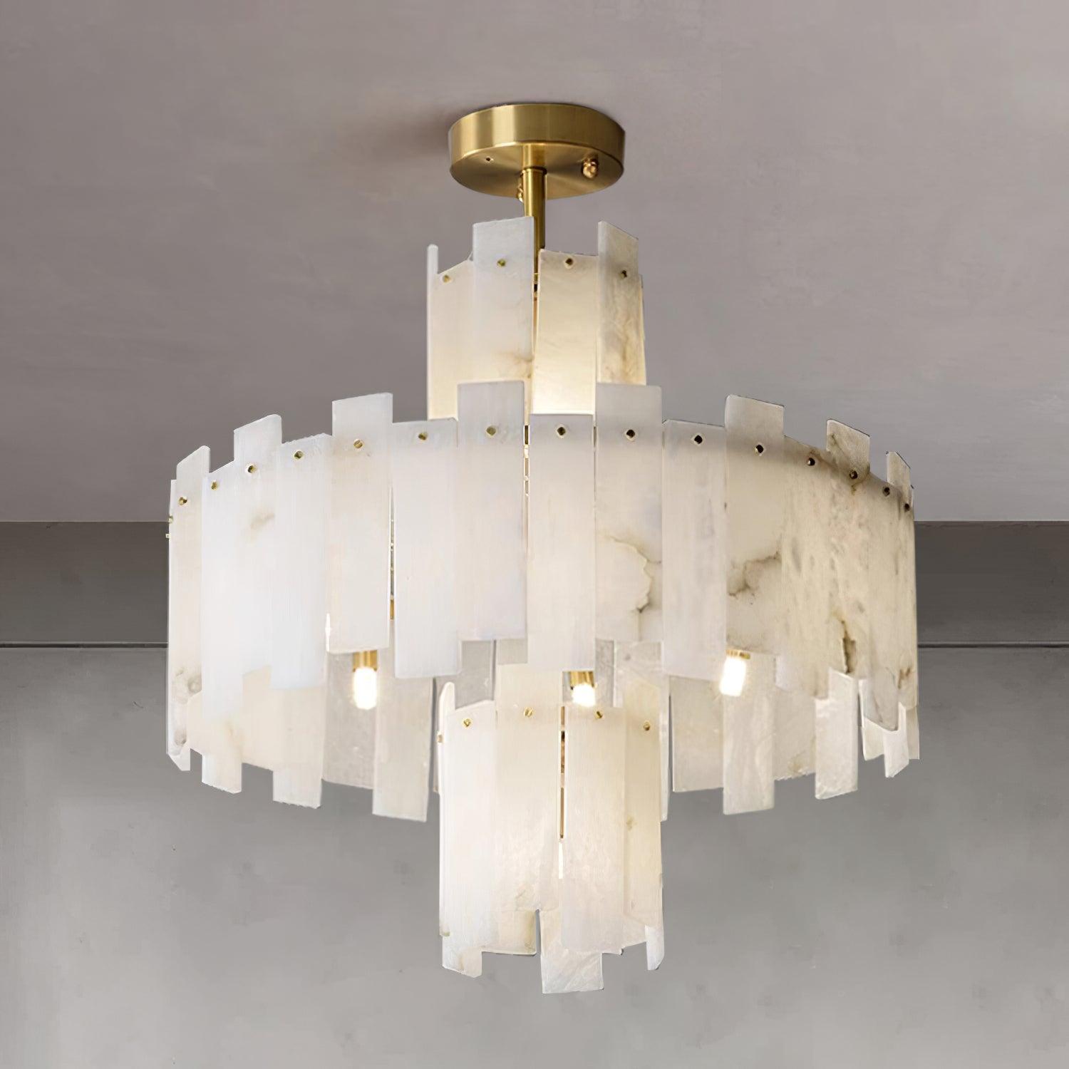 Lustre moderne Aidric en Laiton et albâtre blanc
