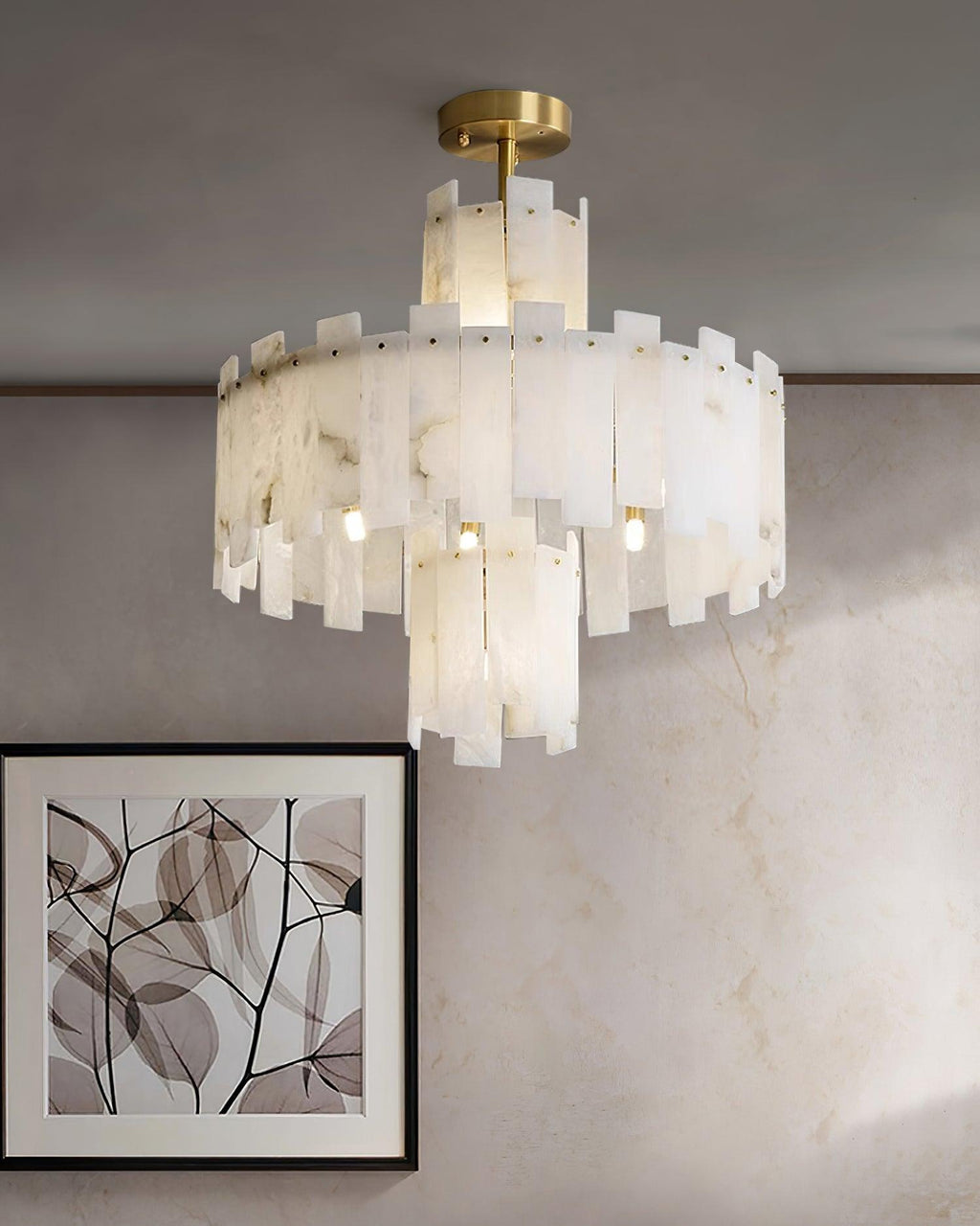 Lustre moderne Aidric en Laiton et albâtre blanc