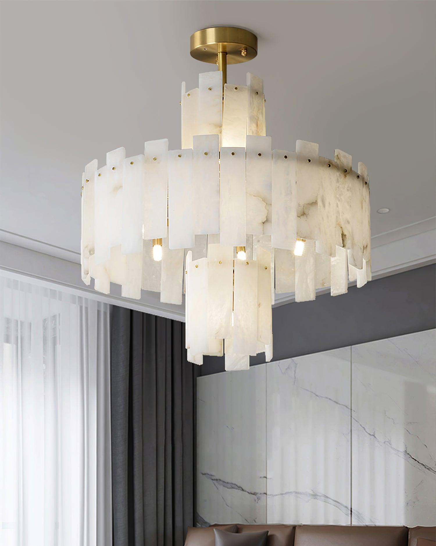 Lustre moderne Aidric en Laiton et albâtre blanc