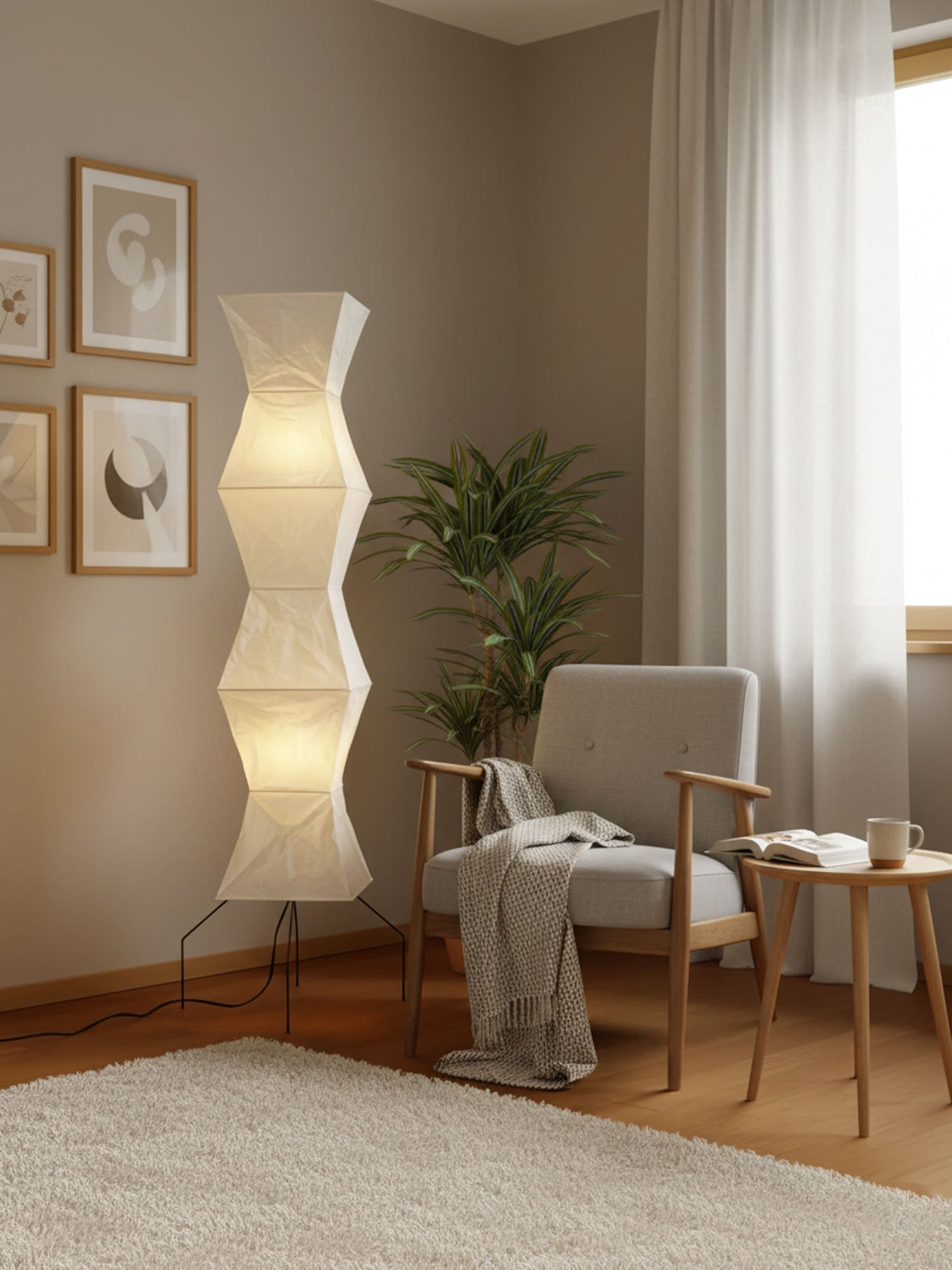 Lampadaire moderne Cyril en papier Blanc